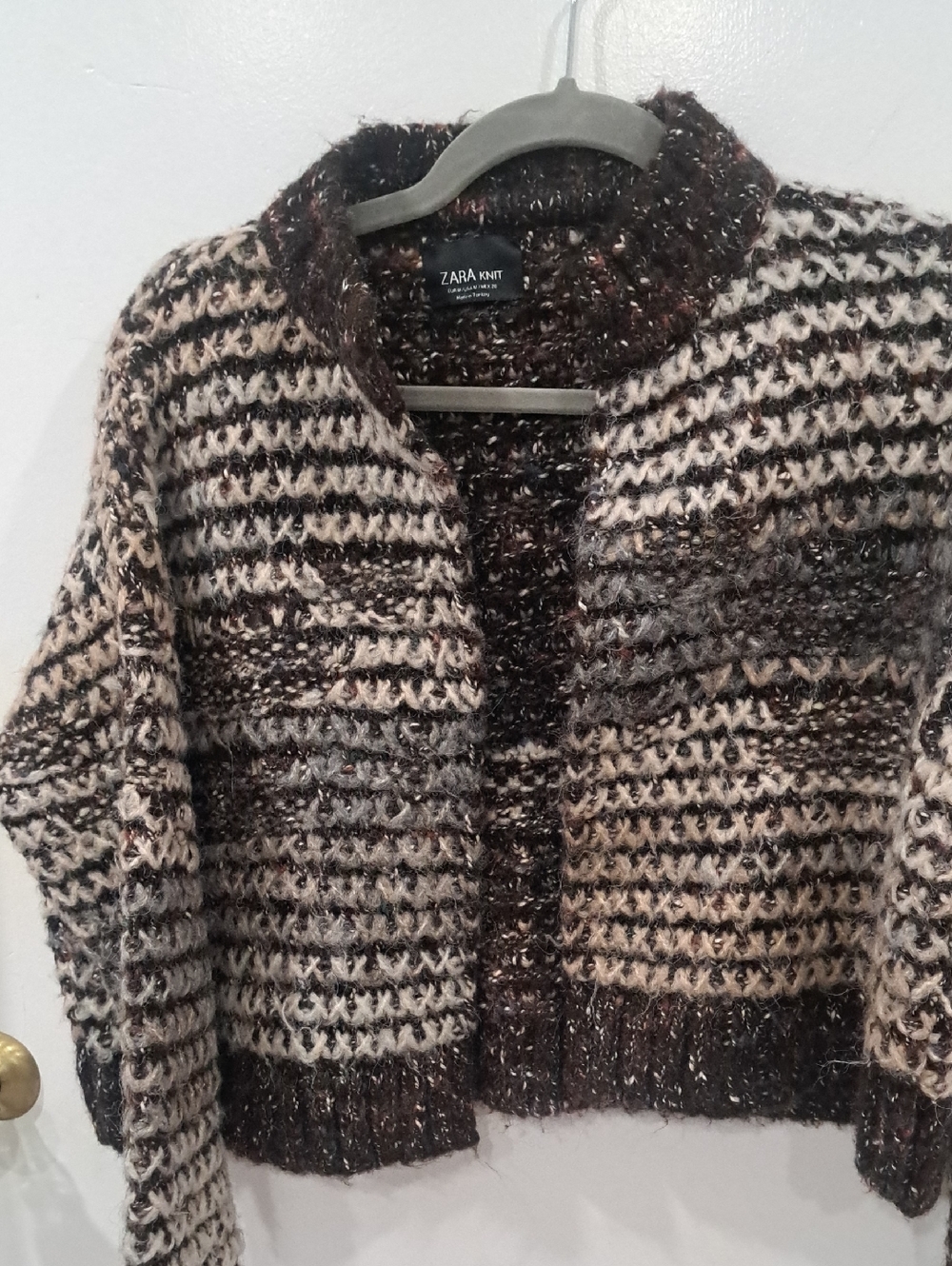 Zara Chunky Brown and Cream Open Knit Cardigan